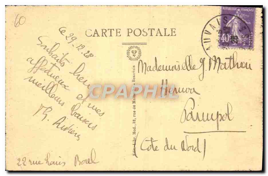 CPA Beauvais La Cathodrale Portail Sud — Rückseite