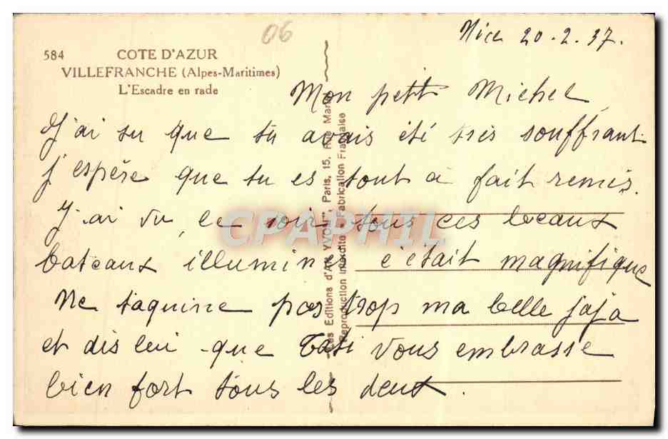 Villefranche-sur-Mer — L'Escadre en rade — Éditions d'Art Yvot, Paris — Rückseite