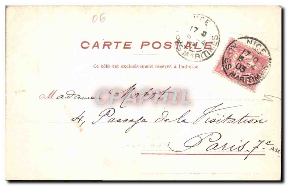 CPA Cannes Le Mont Chevalier — Verso