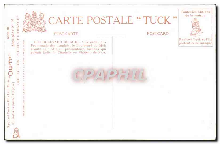 CPA Nice Le Boulevard du Midi Et La Jetee Promenade — Rückseite