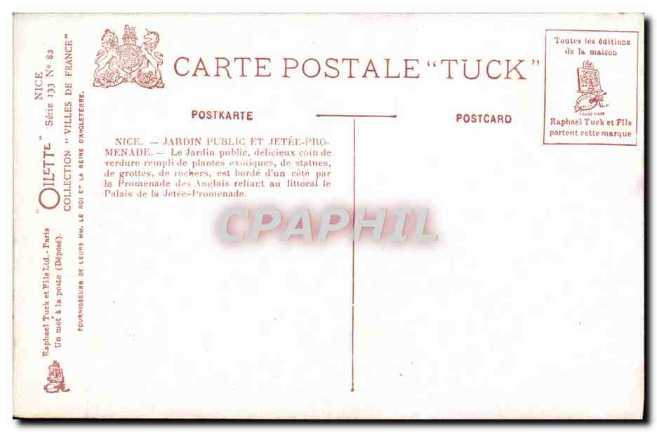 CPA Nice Jardin Public Et Jetee Promenade — Rückseite
