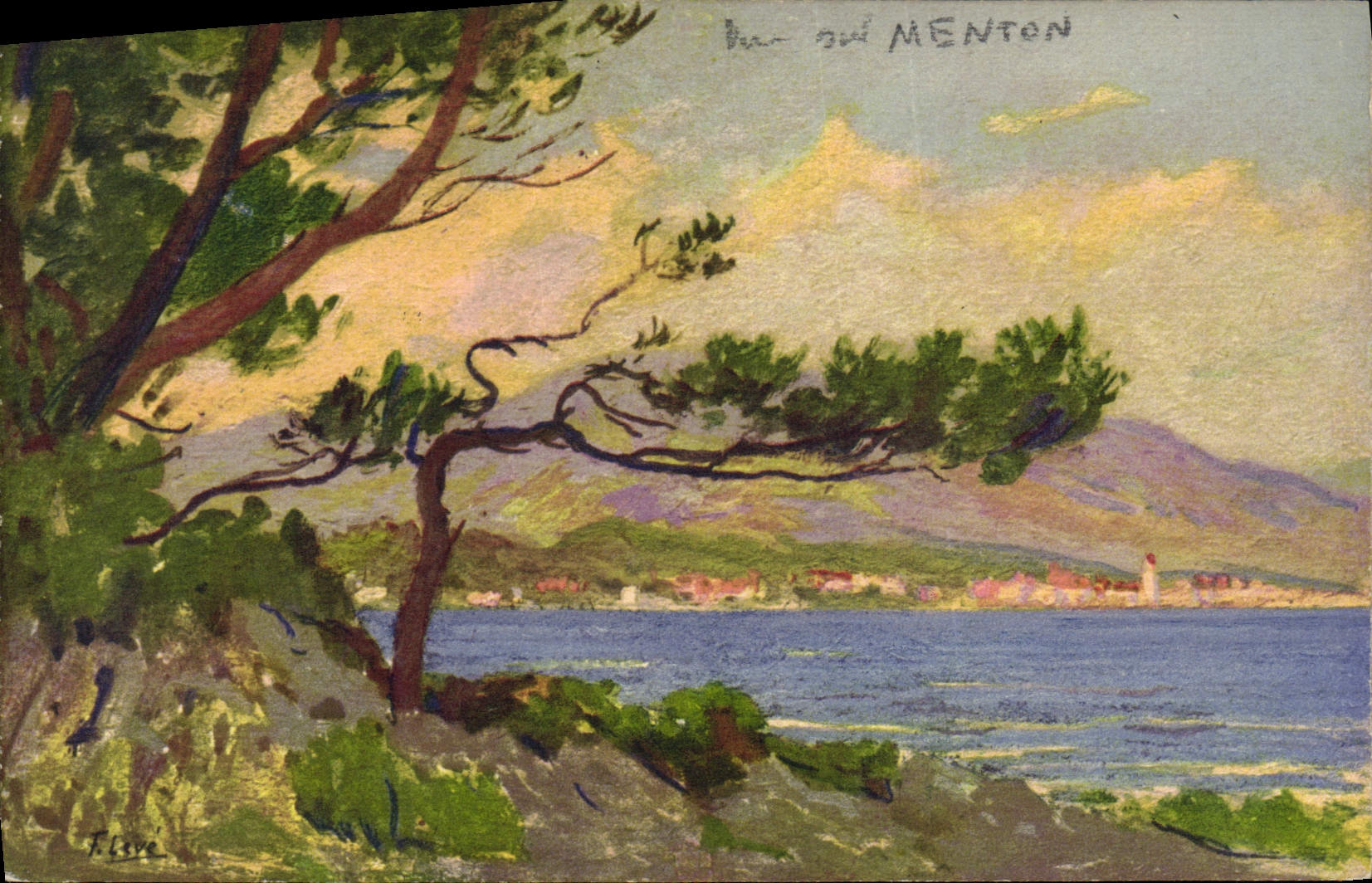 Vue sur Menton — peinture à l'huile — STZF, n° 427 - Recto