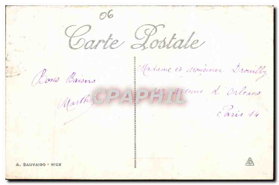 CPA Cannes Les Mouettes Le Casino Municipal et le Mont Chevalier — Verso