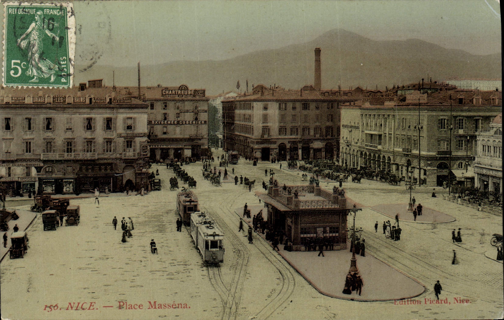 CPA Nice Place Massena Gare Tramways 