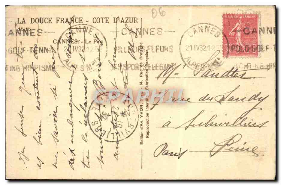 Port de Cannes — Vue des bateaux — Édition d'Art YVON, Cannes — Rückseite