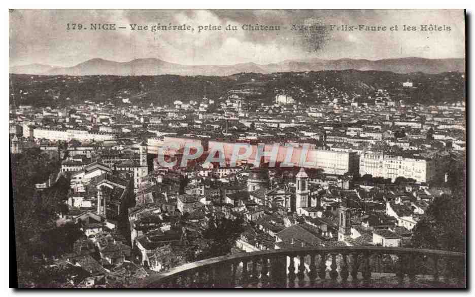CPA Nice Vue Generale Prise du Chateau Avenue Felix Faure et les Hotels