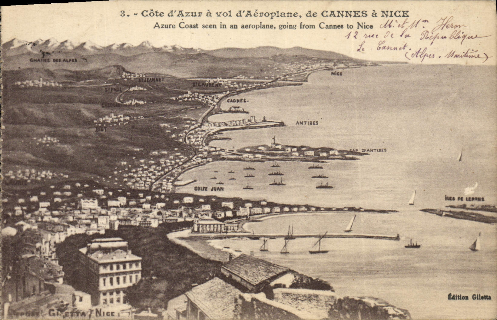CPA Cote D'Azur a Vol d'Aeroplane de Cannes a Nice