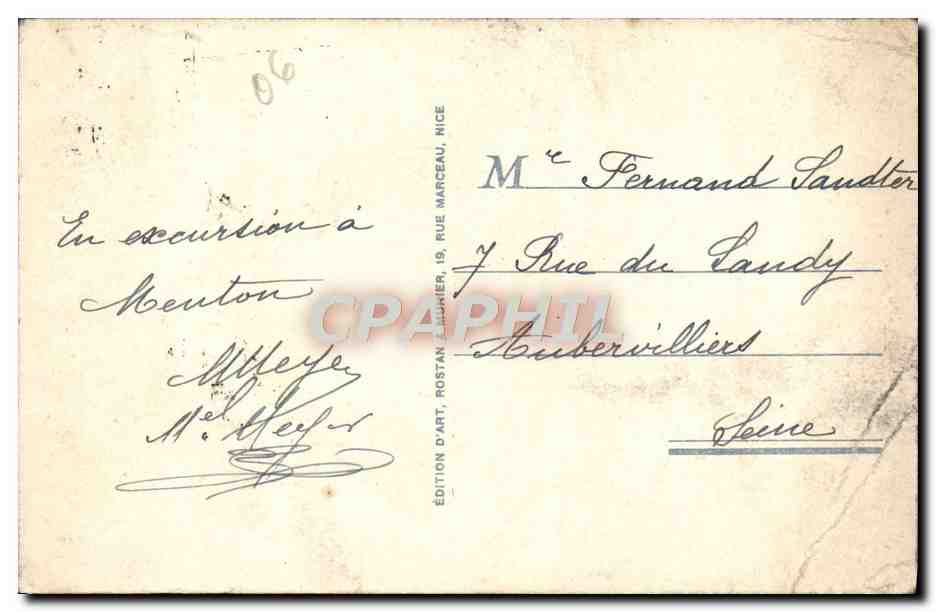 CPA Menton Vue sur Garavan Bateaux — Verso