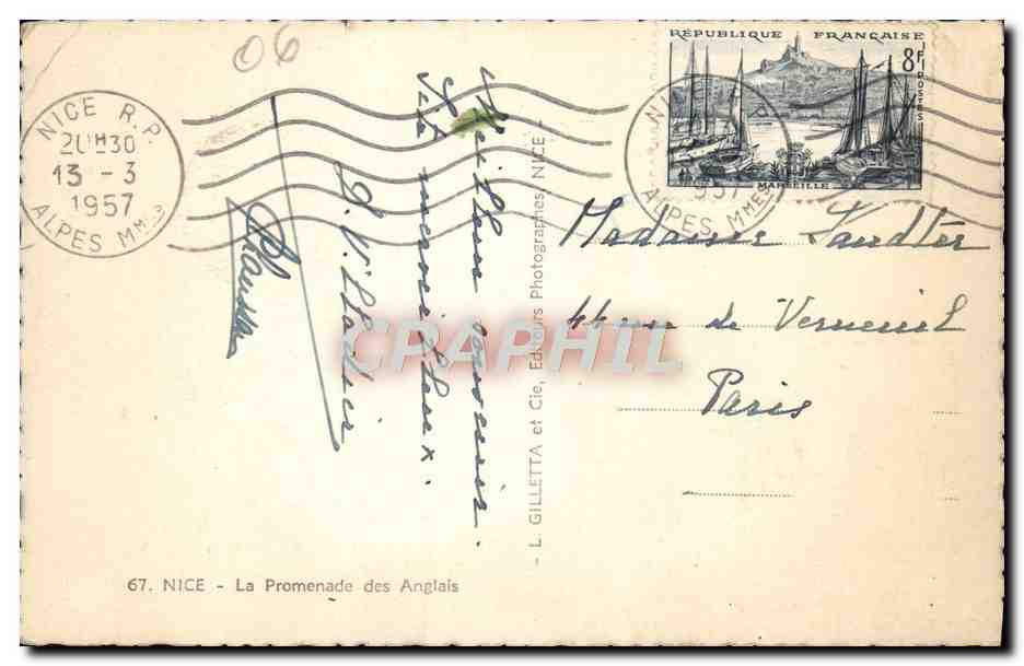 CPA Nice La Promenade des Anglais Bateau — Verso