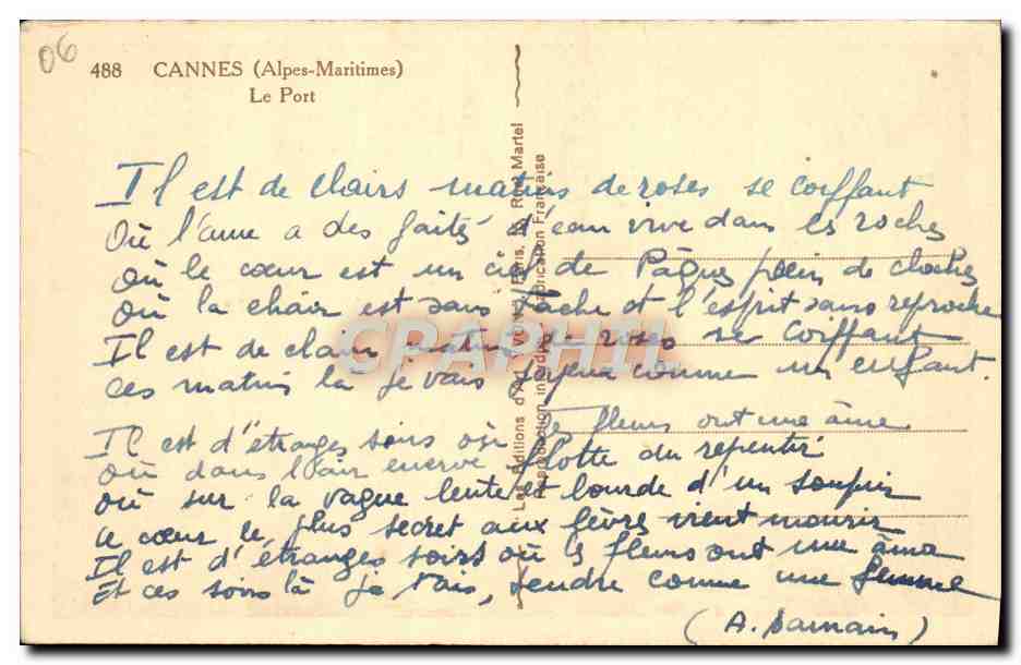 Cannes (Alpes-Maritimes) — Le Port — Éditions A. Martel — Verso