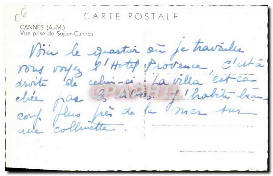 CPM Cannes Vue Prise de Super Cannes — Rückseite