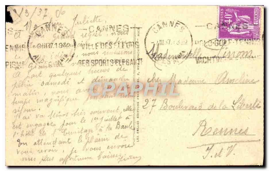 CPA Cannes Vue Prise de la Croix des Gardes — Rückseite