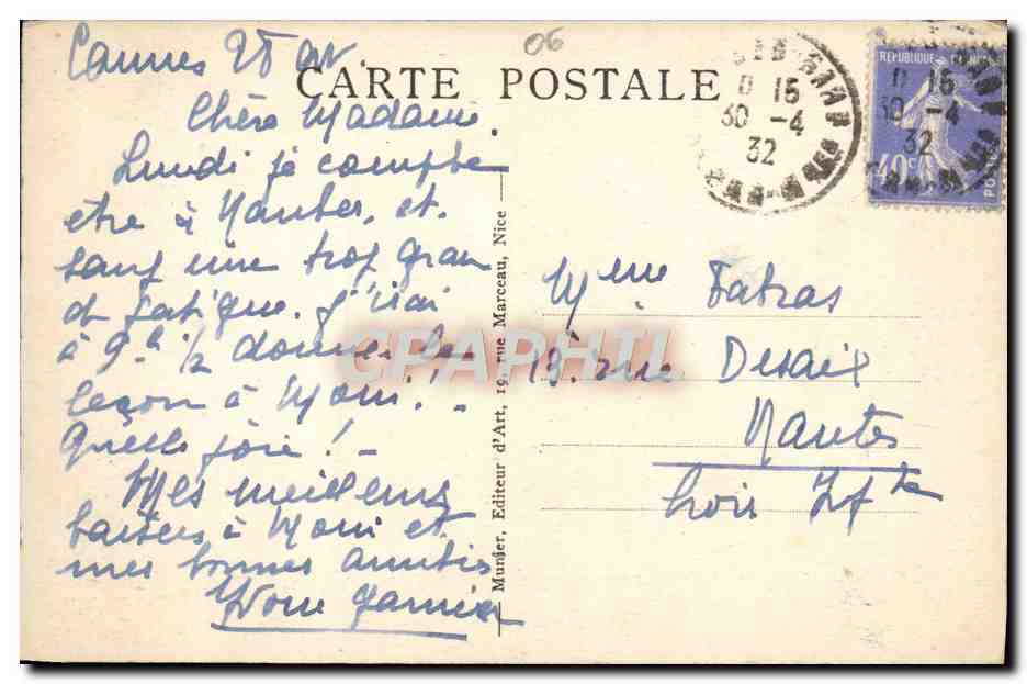 CPA Cannes Les Nouveaux jardins — Verso