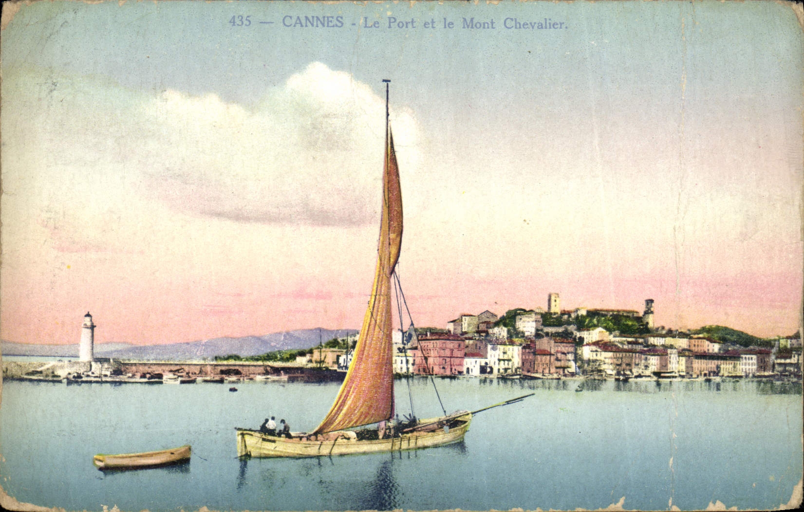 CPA Cannes Le Port et le Mont Chevalier Bateau voilier 