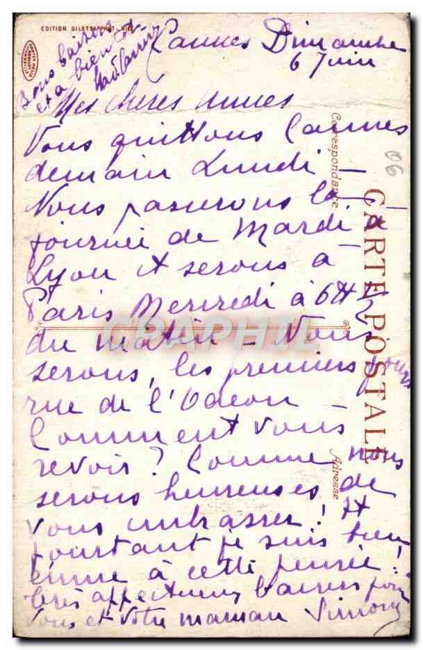 CPA Cannes Le Port et le Mont Chevalier Bateau voilier  — Rückseite