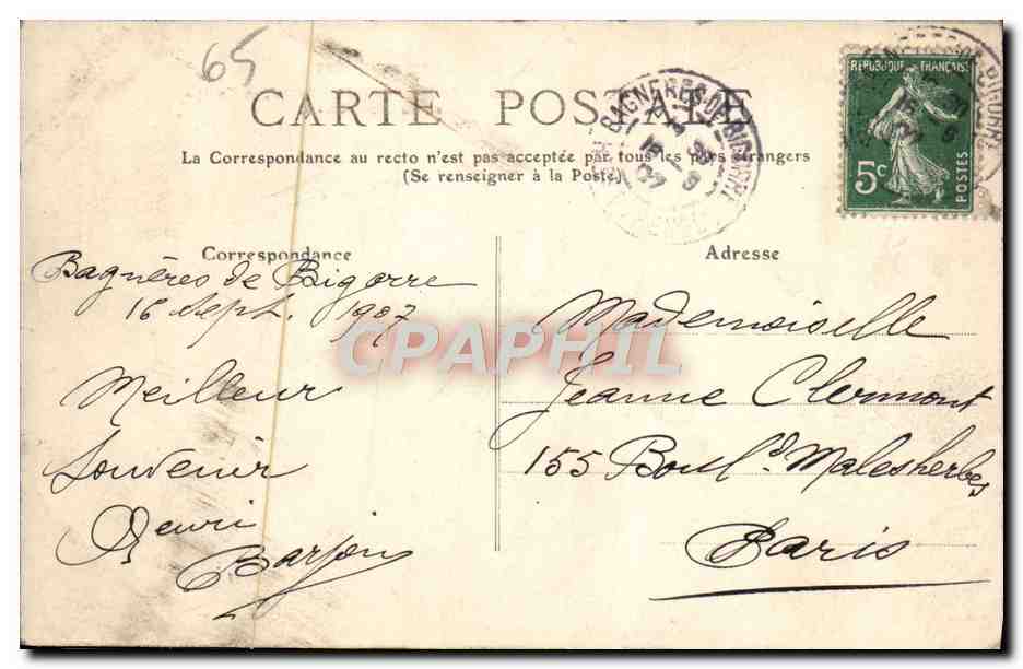 Bagnères-de-Bigorre, le Casino vu du Mont Olivet — 555 — Éditeur non identifié — Verso