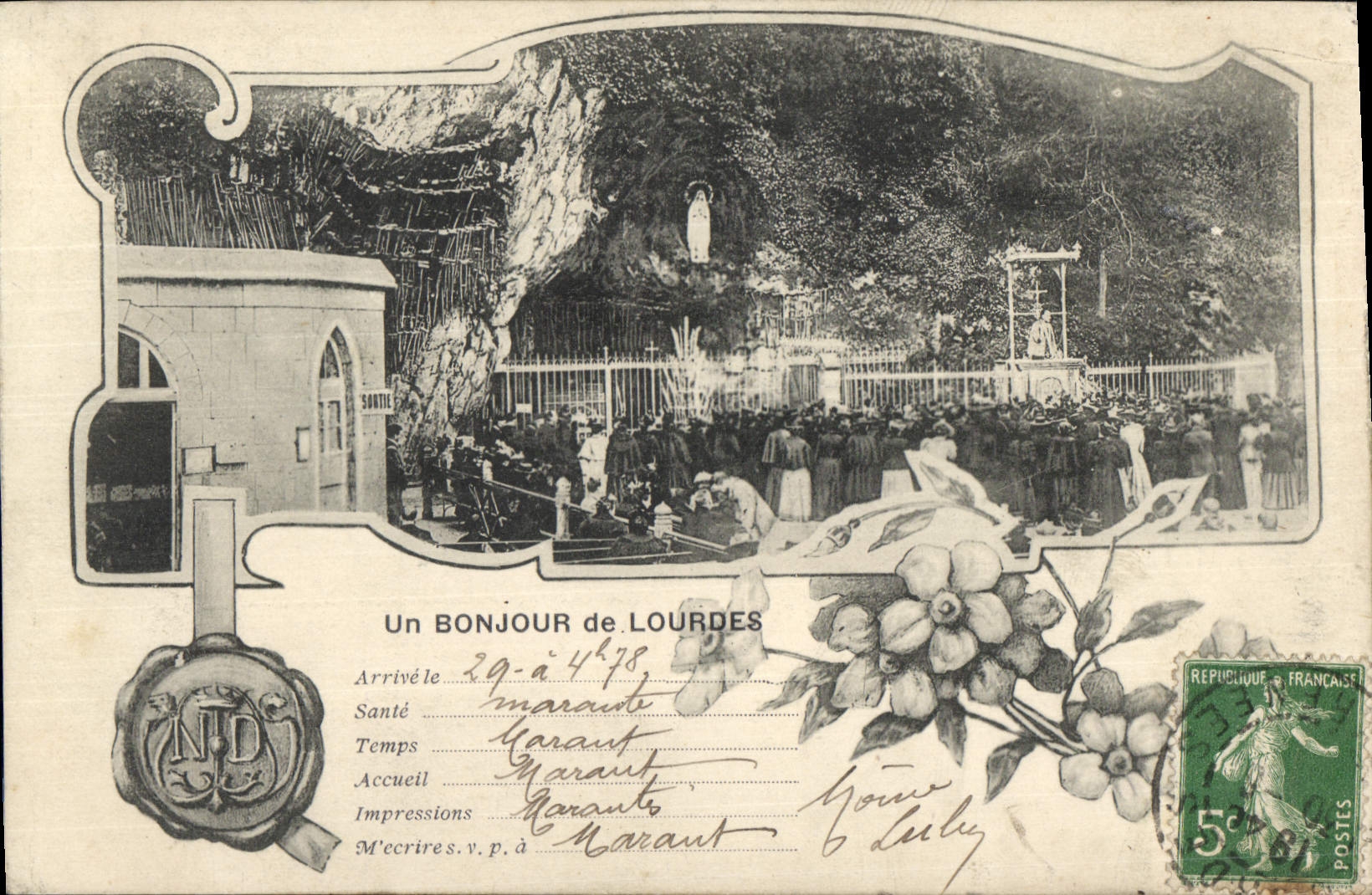 CPA Un Bonjour de Lourdes