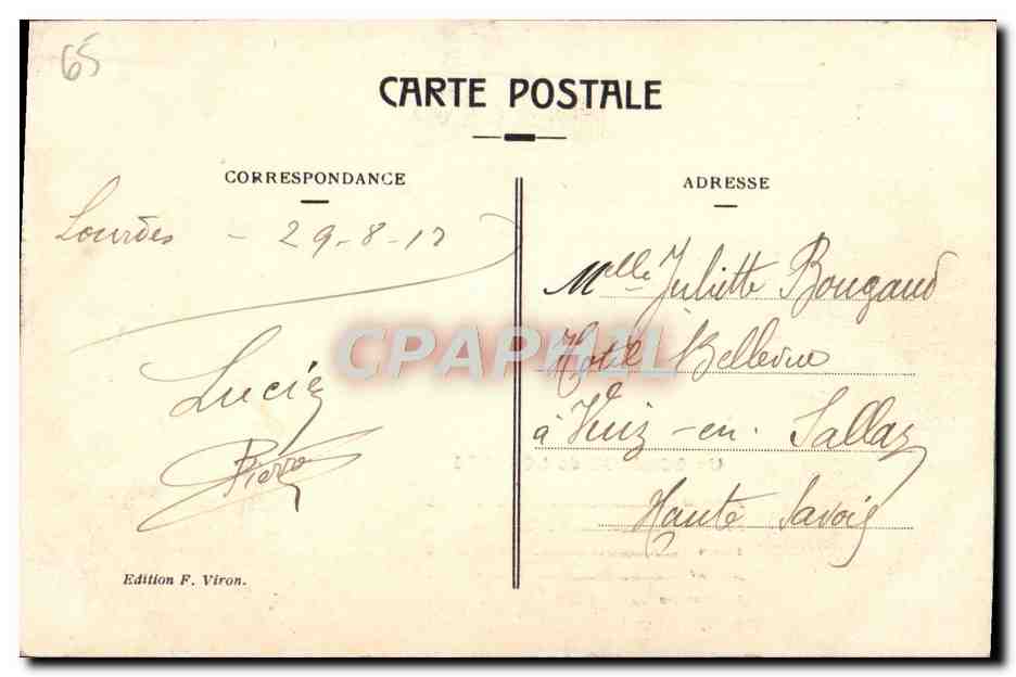 CPA Un Bonjour de Lourdes — Verso