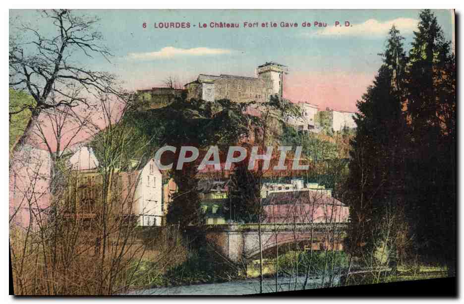 CPA Lourdes Le Chateau fort et le Gave de Pau