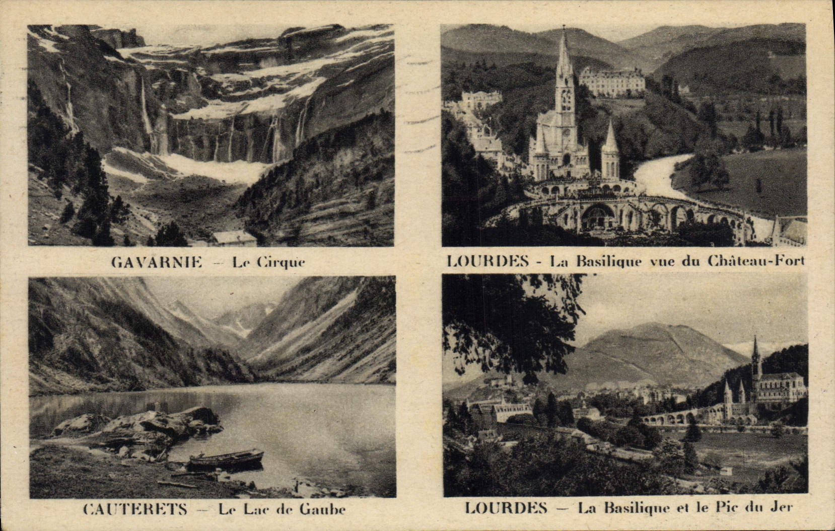 Gavarnie - Le Cirque, Lourdes - La Basilique vue du Château-Fort, Cauterets - Le Lac de Gaube, Lourdes - La Basilique et le Pic du Jer — CPA d'éditeur CP DIB ARTS PHOTOGRAPHIQUES