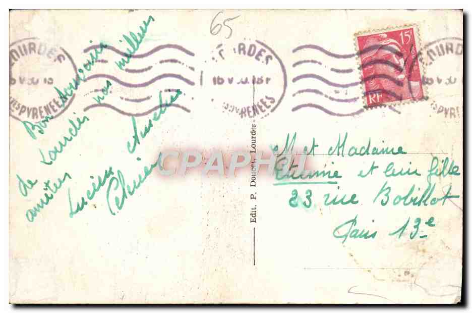 CPM Souvenir de Saint Bernadette Soubirous Lourdes — Verso
