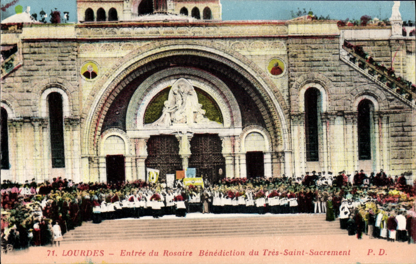 CPA Lourdes Entree du Rosaire Benediction du Tres Saint Sacrement