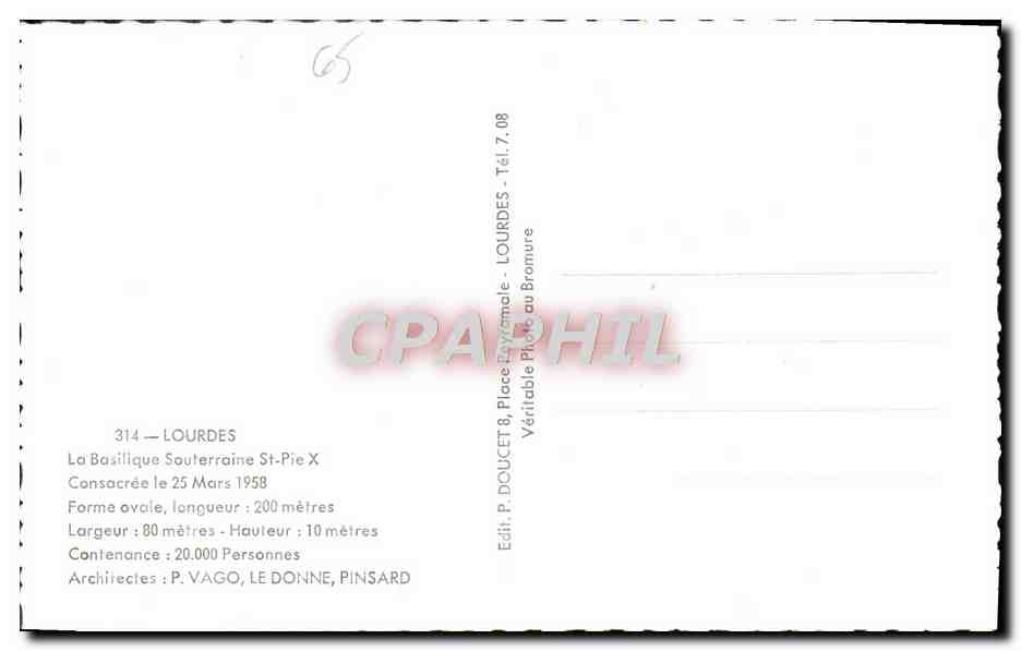 CPM Lourdes La Basilique Souteraine St Pie X — Verso