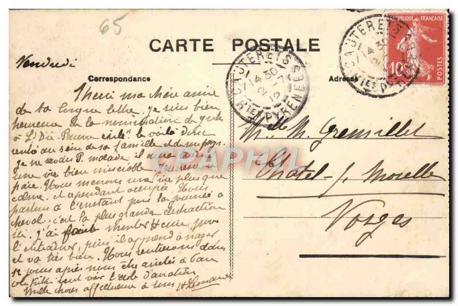 CPA Le Peguere Vu de la Reine Horense — Rückseite