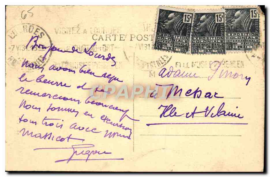 CPA Lourdes La Vierge de la Grotte — Verso