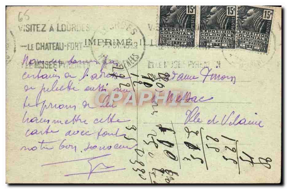 CPA Lourdes La Vierge Couronnee — Verso