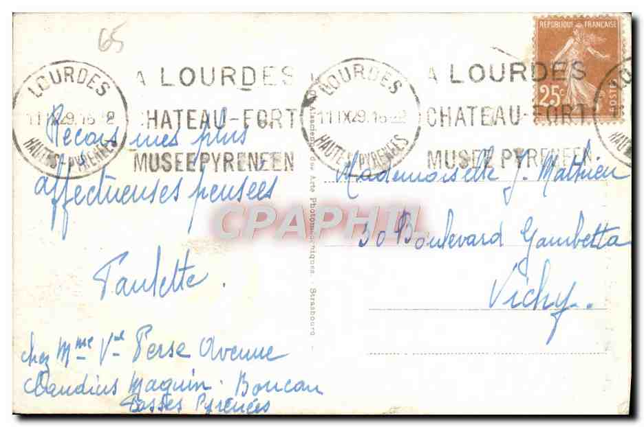 CPA Lourdes La Bailique et la Calvaire — Verso