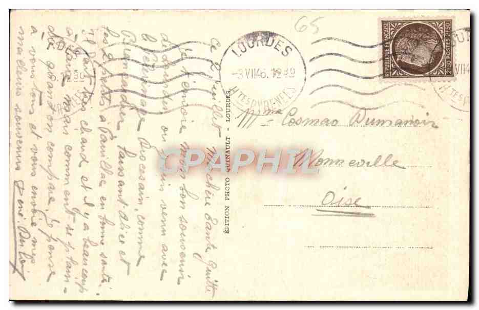CPA Lourdes Le Chateau Fort et la Gave — Verso