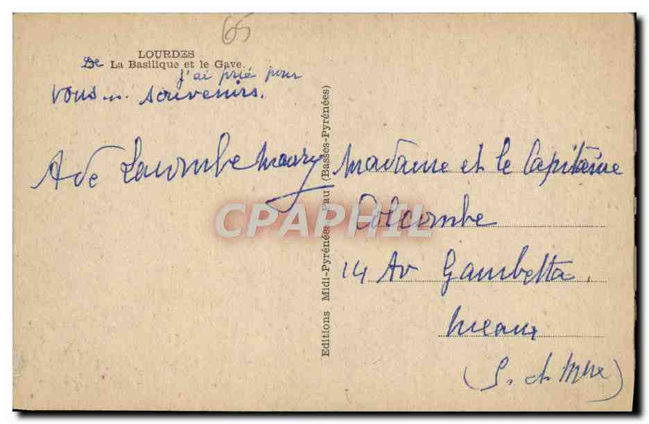 CPA Lourdes La Basilique et le Gave — Verso