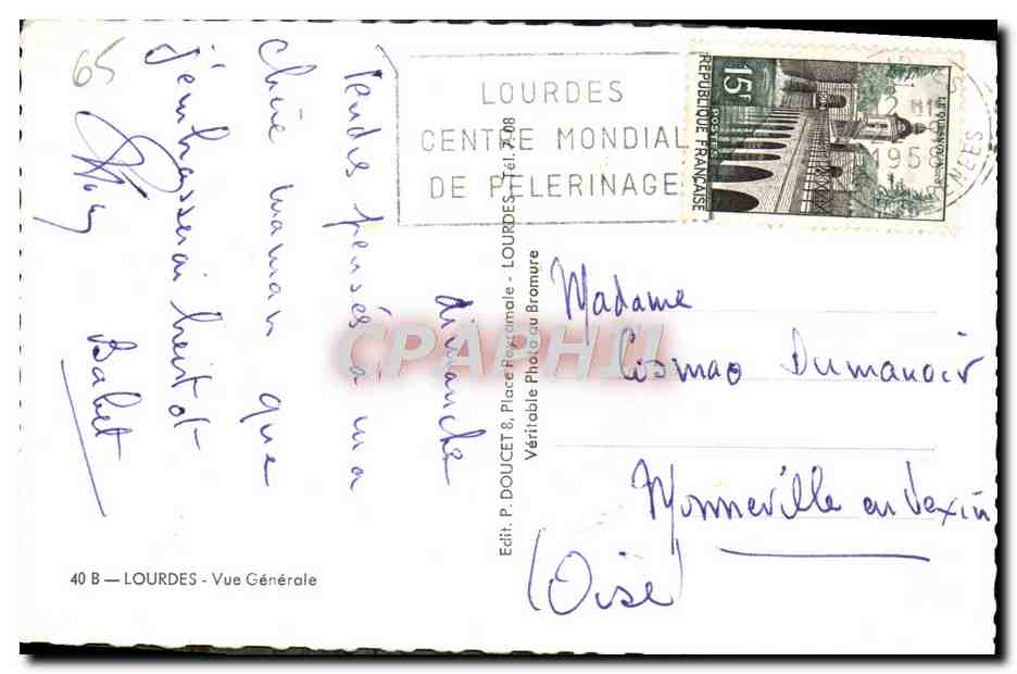 CPM Lourdes Vue Generale — Verso