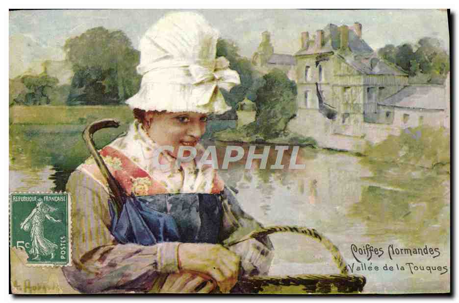 CPA Coiffes normandes Vallee de la Touques Foklore Femme