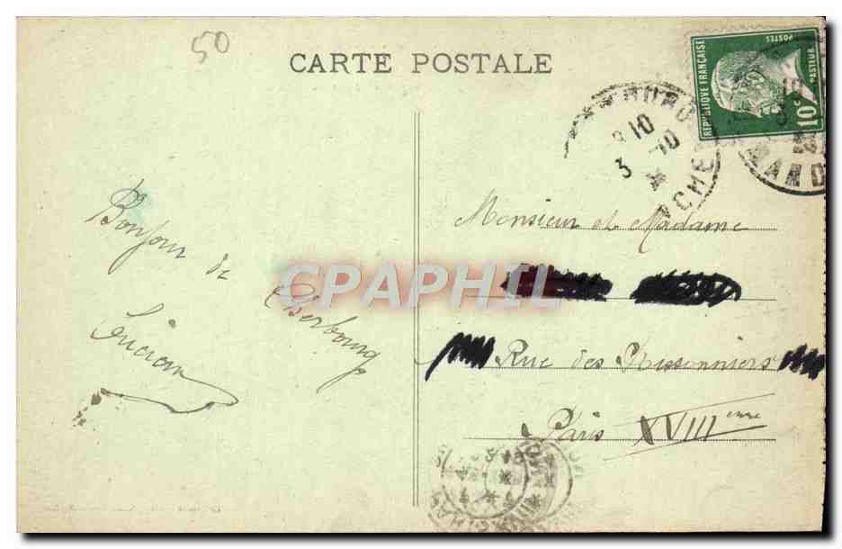 CPA Cherbourg Quai de Caligny et Avant Port de Commerce Montagne et Fort du Roule Bateaux Voiliers  — Rückseite