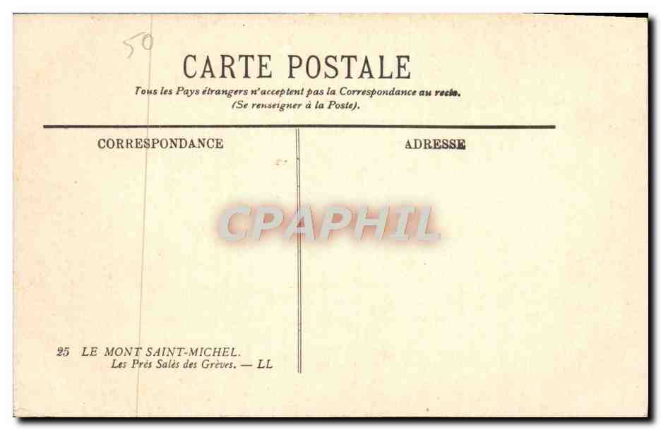Les Prés Salés des Grèves — Mont Saint-Michel — CPAPHIL n°25 — Rückseite