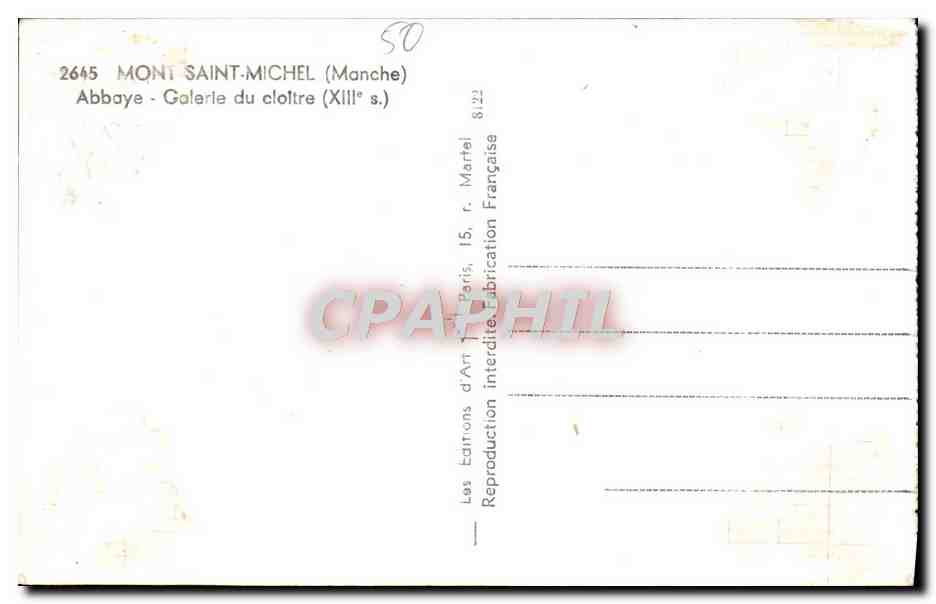 CPA Le Mont Saint Michel Abbaye Galerie du cloitre — Verso