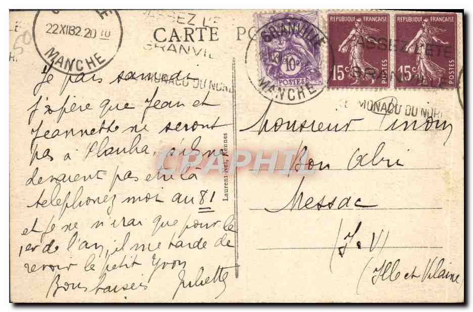 Granville - El Puerto — vista del puerto con barcos y iglesia — editor desconocido, n° 626 — Reverso