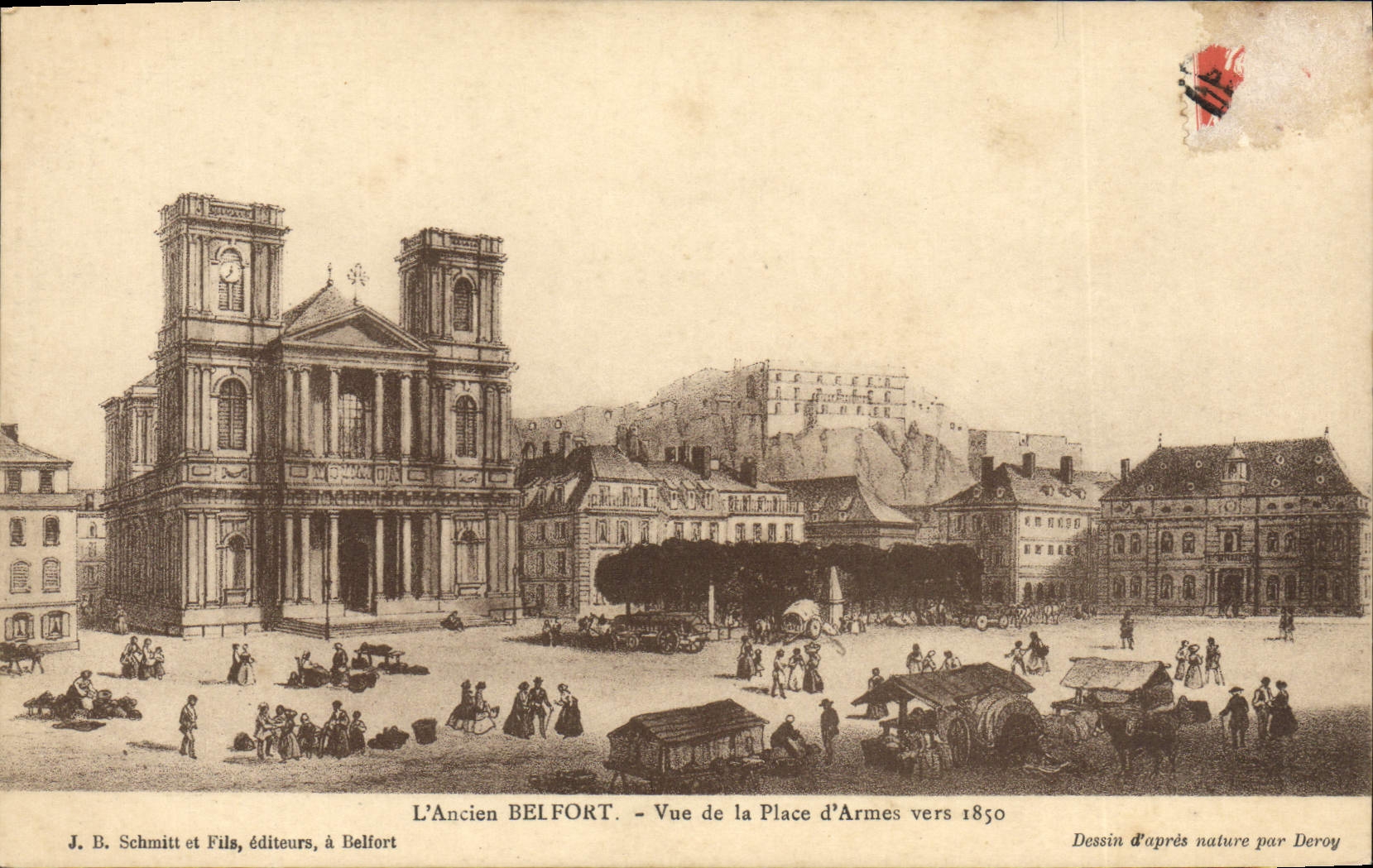 CPA Belfort Vue de la Place d'Armes vers 1850