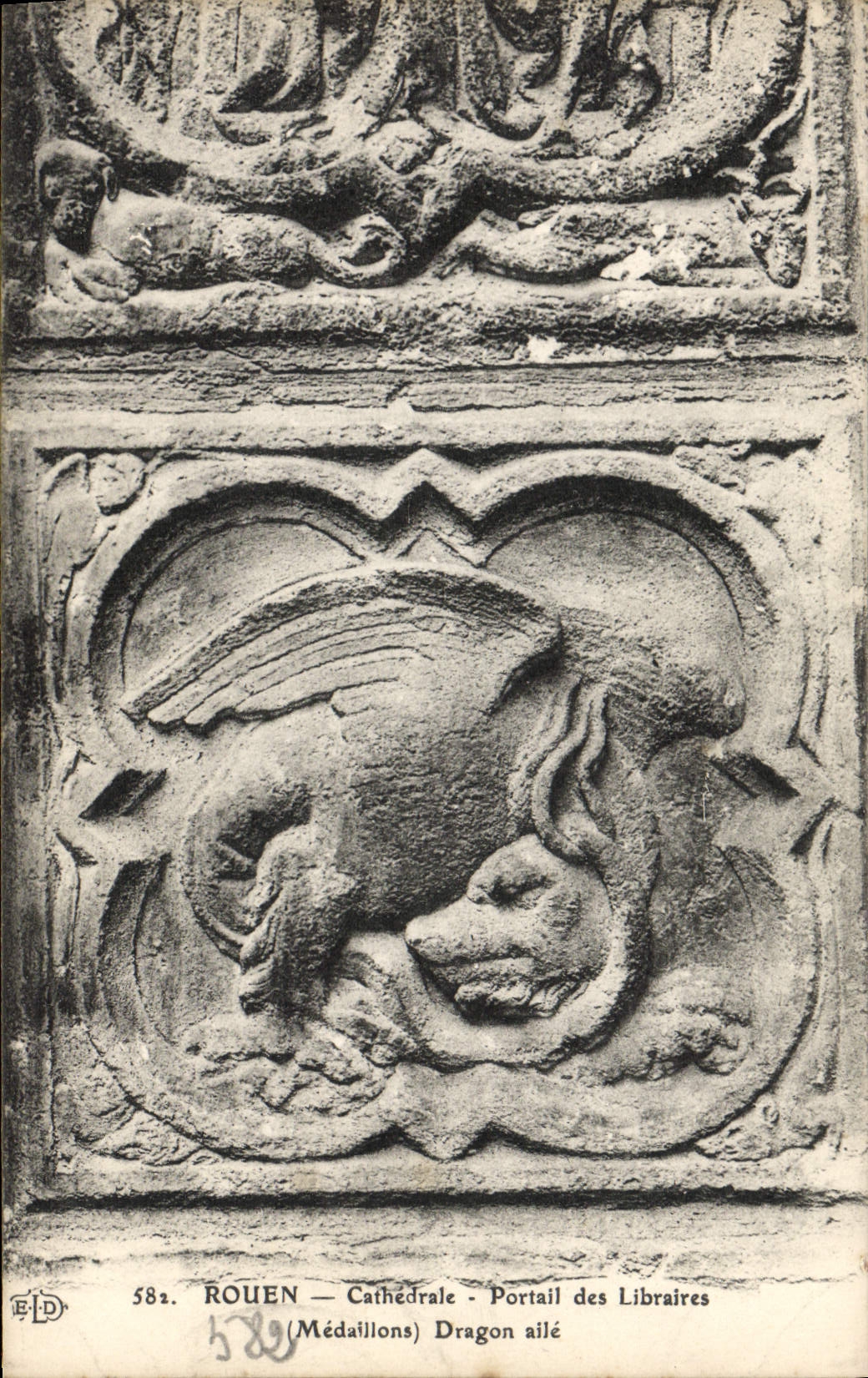 CPA Rouen Cathedrale Portail des Libraires Dragon aile 