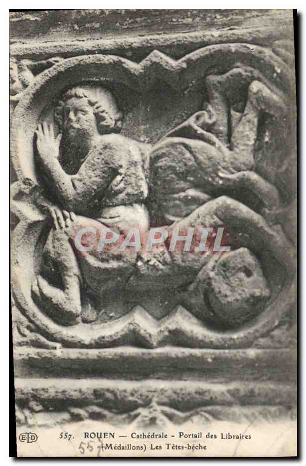 CPA Rouen Cathedrale Portail des Libraires Medaillons Les tete beche