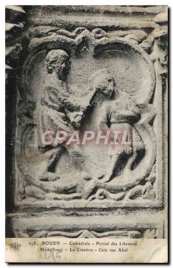 CPA Rouen Cathedrale Portail des Libraires Medaillons la creation Cain tue Abel