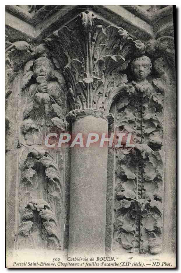 CPA Cathedrale de Rouen Portail Saint Etienne Chapiteaux et feuilles d'Acanthe
