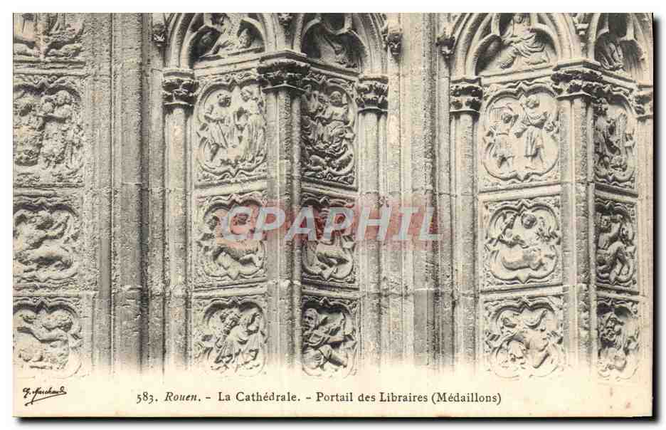 CPA Rouen La Cathedrale Portail Des Libraires medaillons