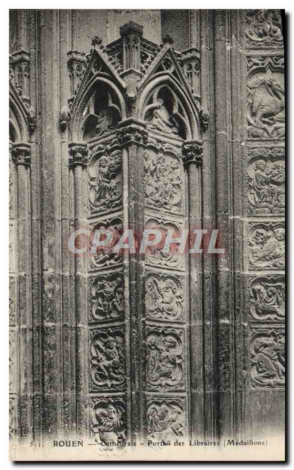 CPA Rouen Cathedrale Portail des Libraires Medaillons