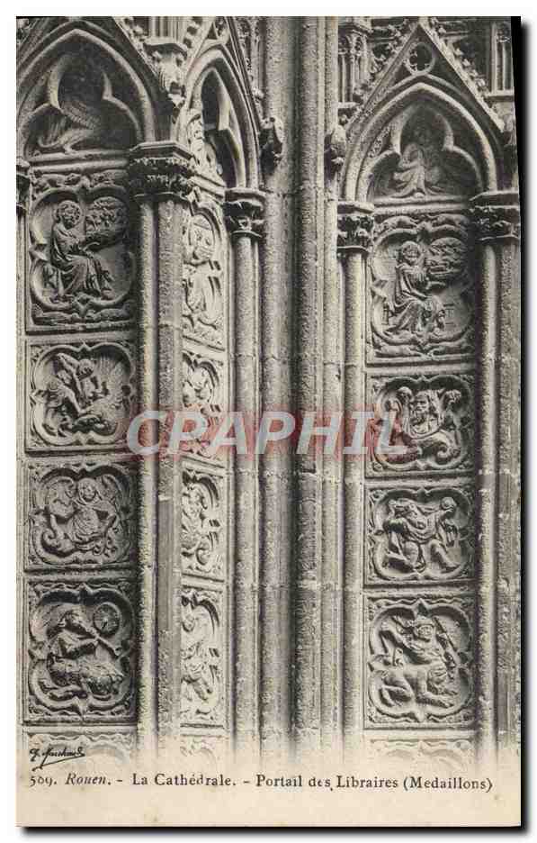 CPA Rouen La Cathedrale Portail des Libraires Medaillons 