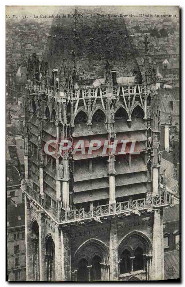CPA La Cathedrale de Rouen La tour Saint Romain Details du sommet
