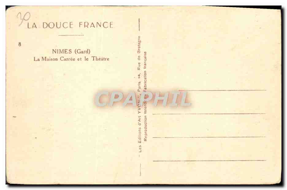 CPA Nimes La Maison Carree et le Theatre — Rückseite