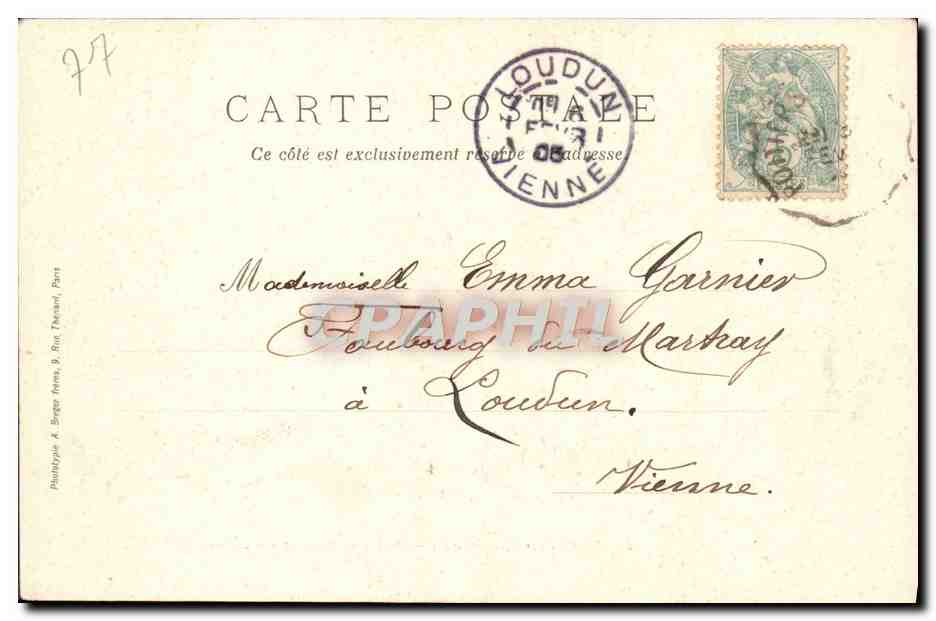 Castillo de Fontainebleau — Fachada del Castillo sobre el Étang — Editor: Ph. Breyer & Rein, París, n° 26 — Reverso